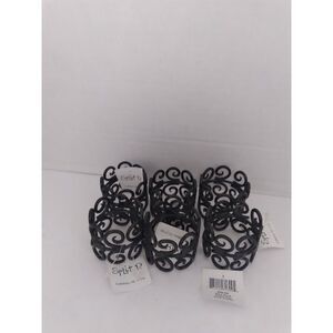 Elegant Black Filigree Napkin Rings‎ Set of 6 - Victorian Style Table Decor